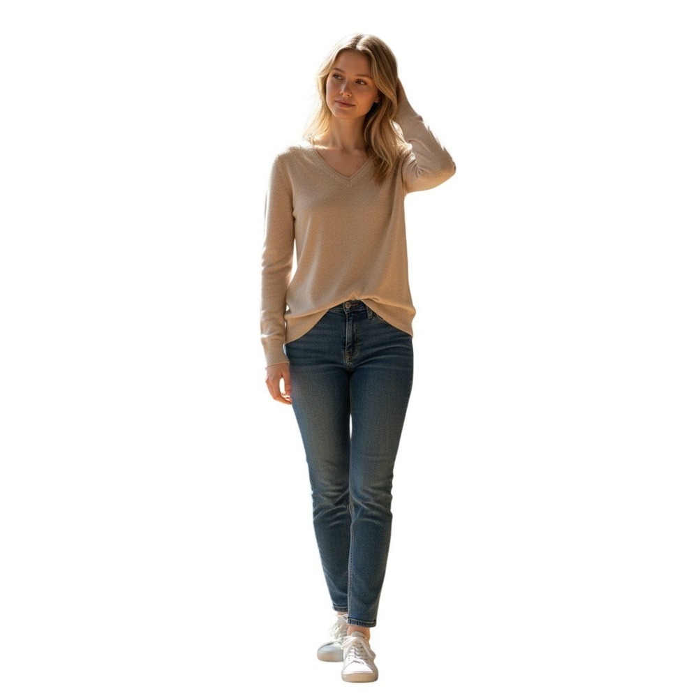 Banana Republic - NWOT Tan Silk Blend V Neck Long Sleeve Sweater Size Medium